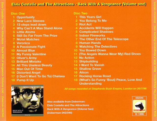 Elvis Costello And The Attractions / Back With Vengeance Volume 1 / 2CD ...