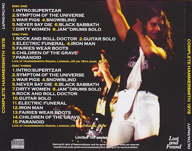 Black Sabbath / Complete Hammersmith 1978 / 3CDR – GiGinJapan