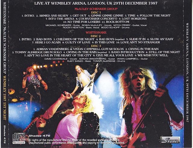 Whitesnake / McAuley Schenker Group / Wembley 1987 1st Night / 3CDR –  GiGinJapan