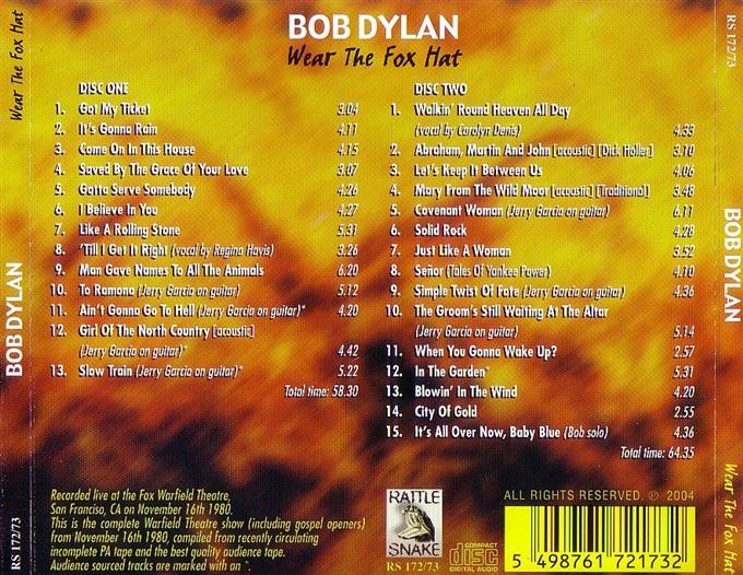 2CD！Bob Dylan/ Wear The Fox Hat/USA 1980-