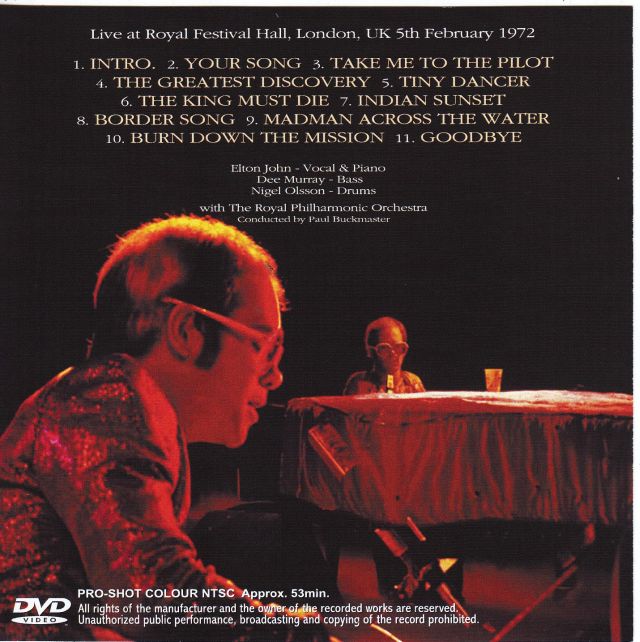 Elton John with Royal Philharmonic Orchestra / Royal Festival Hall 1972 / 1  DVDR – GiGinJapan