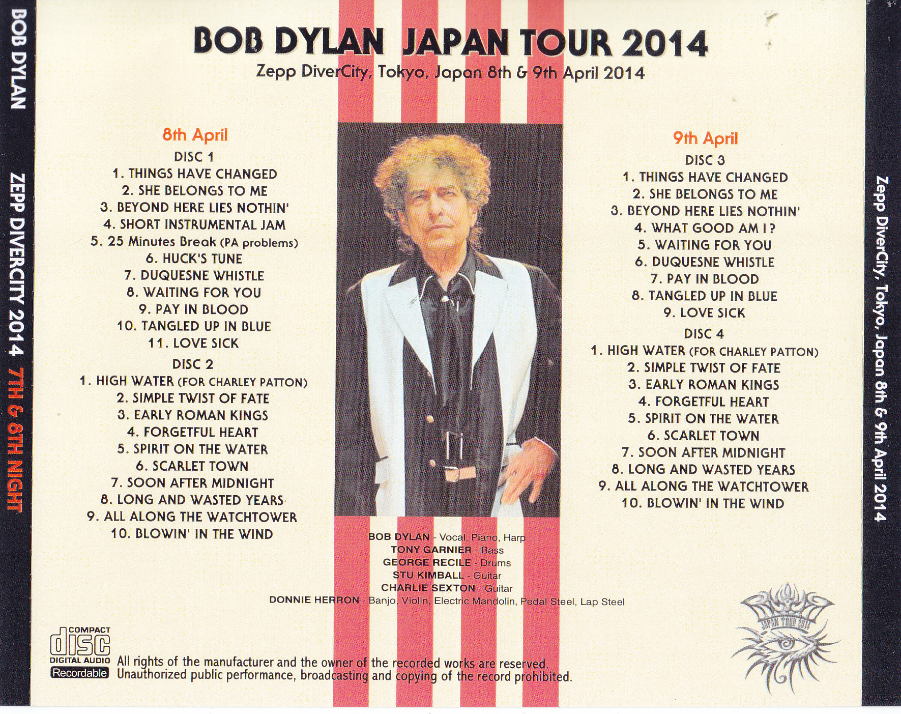 Bob Dylan & His Band / Zepp Divercity 2014 7th & 8th Night / 4CDR