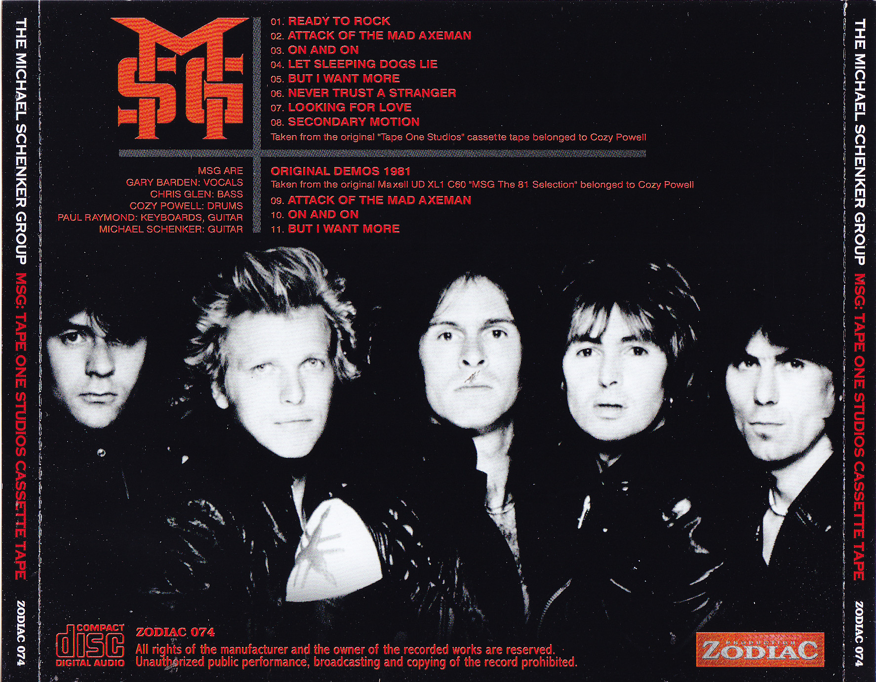 Michael Schenker Group / MSG Tape One Studios Cassette Tape / 1CD 