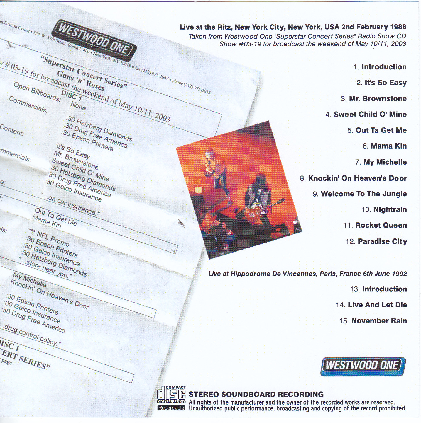 Guns N Roses / Ritz 1988 Radio Show CD / 1CDR – GiGinJapan