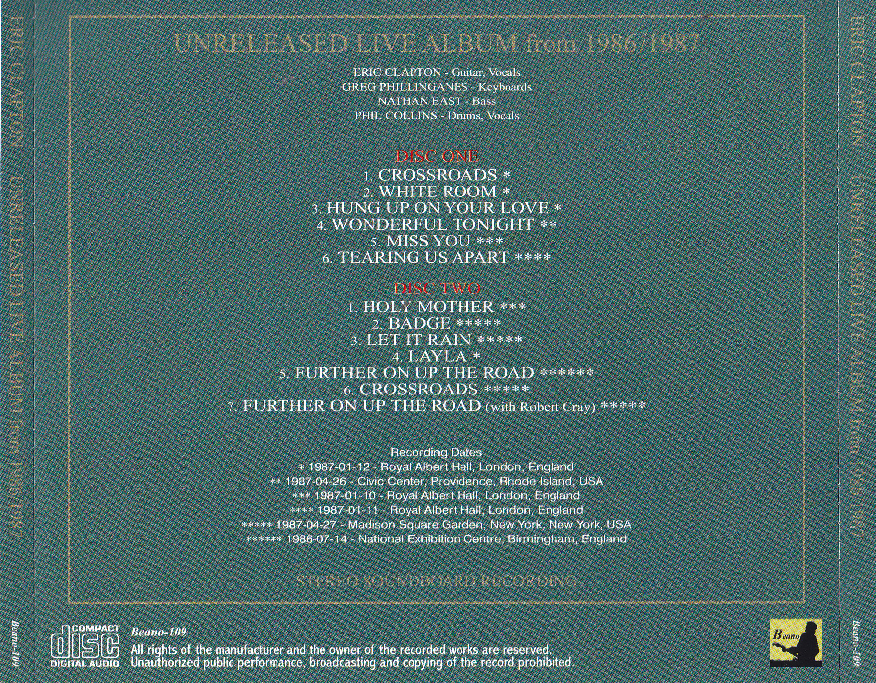Eric Clapton / Unreleased Live Album From 1986 / 1987 / 2CD 
