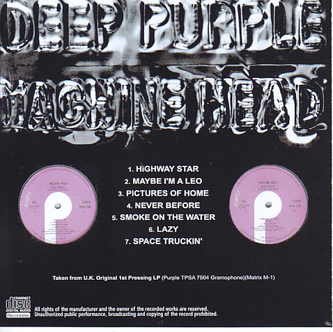 Deep Purple / Machine Head Uk Original LP Matrix M-1 / 1CDR