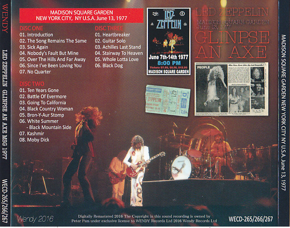 Led Zeppelin / Glinpse An Axe MSG 1977 / 3CD WX OBI Strip – GiGinJapan
