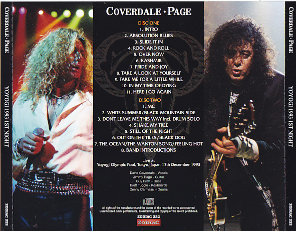 David Coverdale u0026 Jimmy Page / Yoyogi 1993 1st Night / 2CD – GiGinJapan