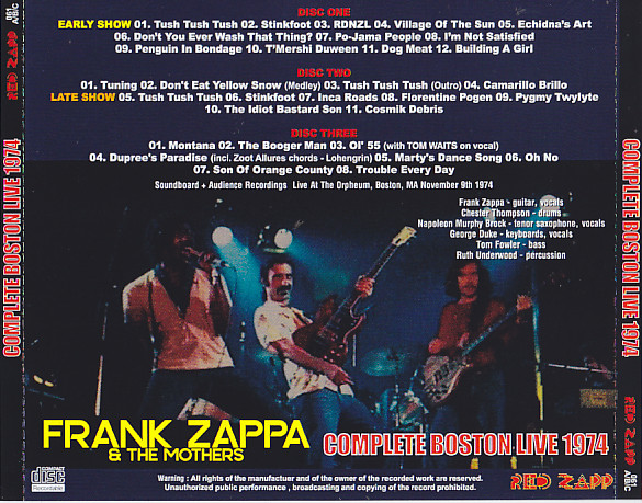 Frank Zappa u0026 The Mothers / Complete Boston Live 1974 / 3CDR – GiGinJapan
