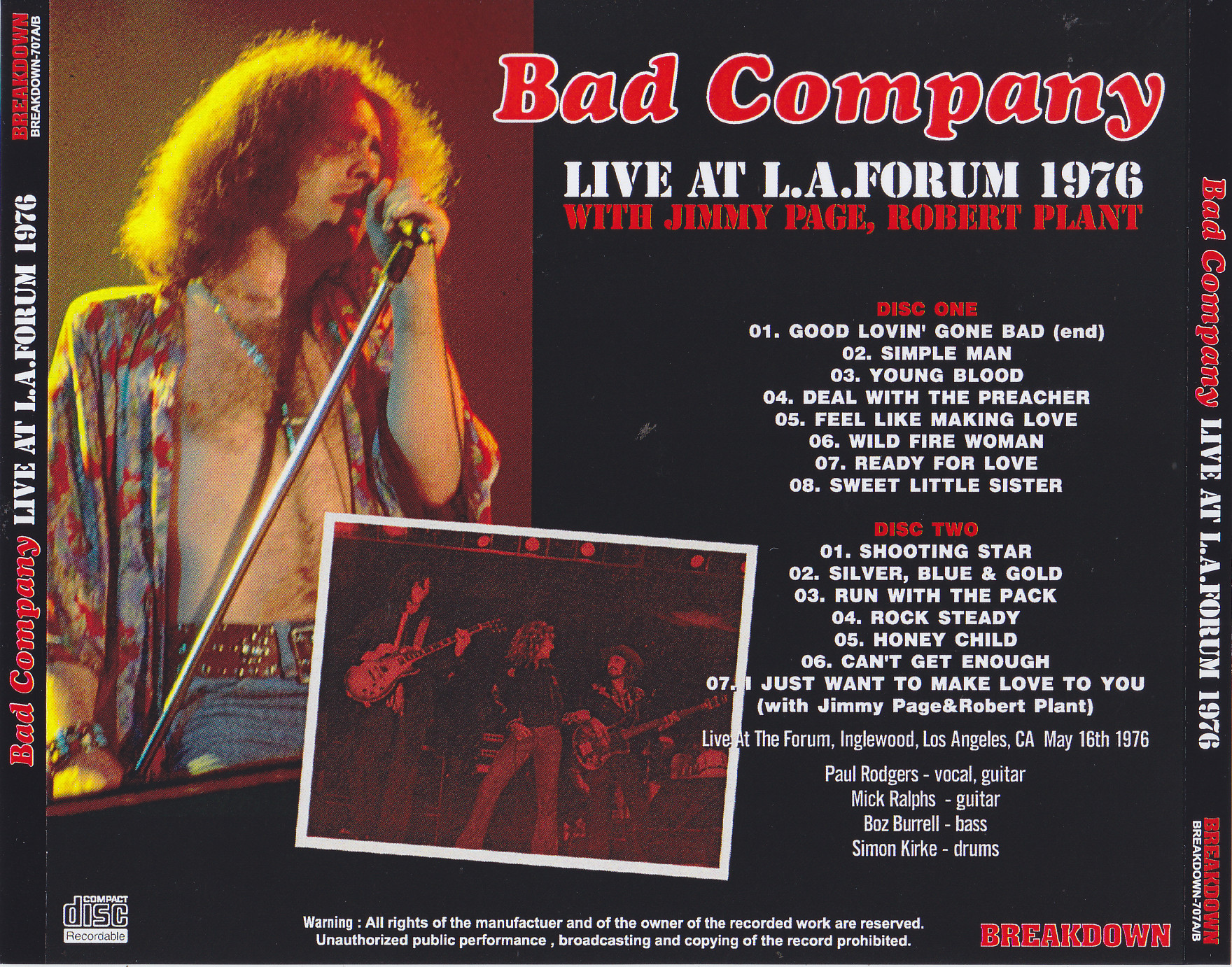 Bad Company / Live At LA Forum 1976 / 2CDR – GiGinJapan