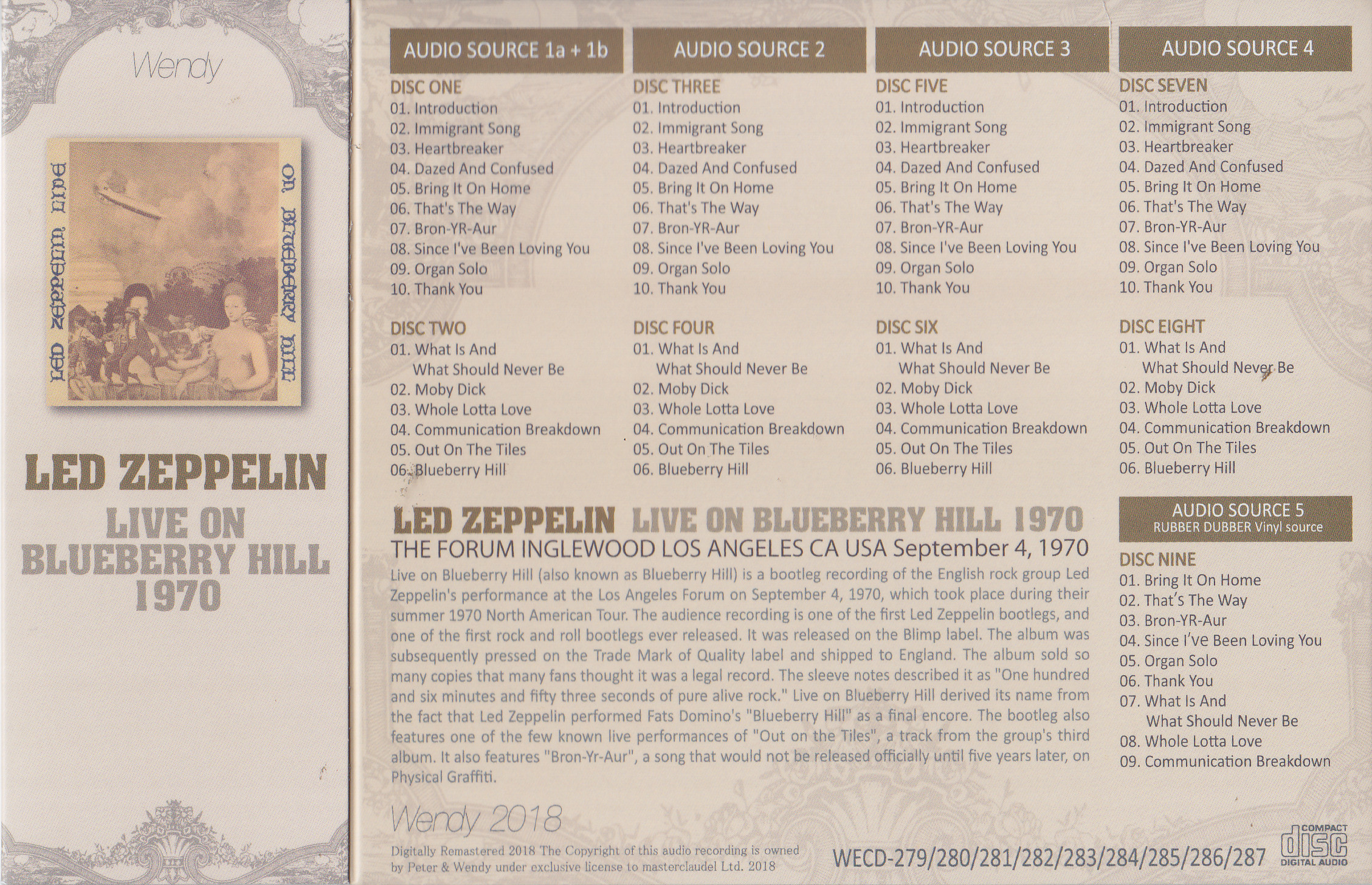 led Zeppelin / Live on Blueberry Hill 1970 / 9CD Wx Slipcase