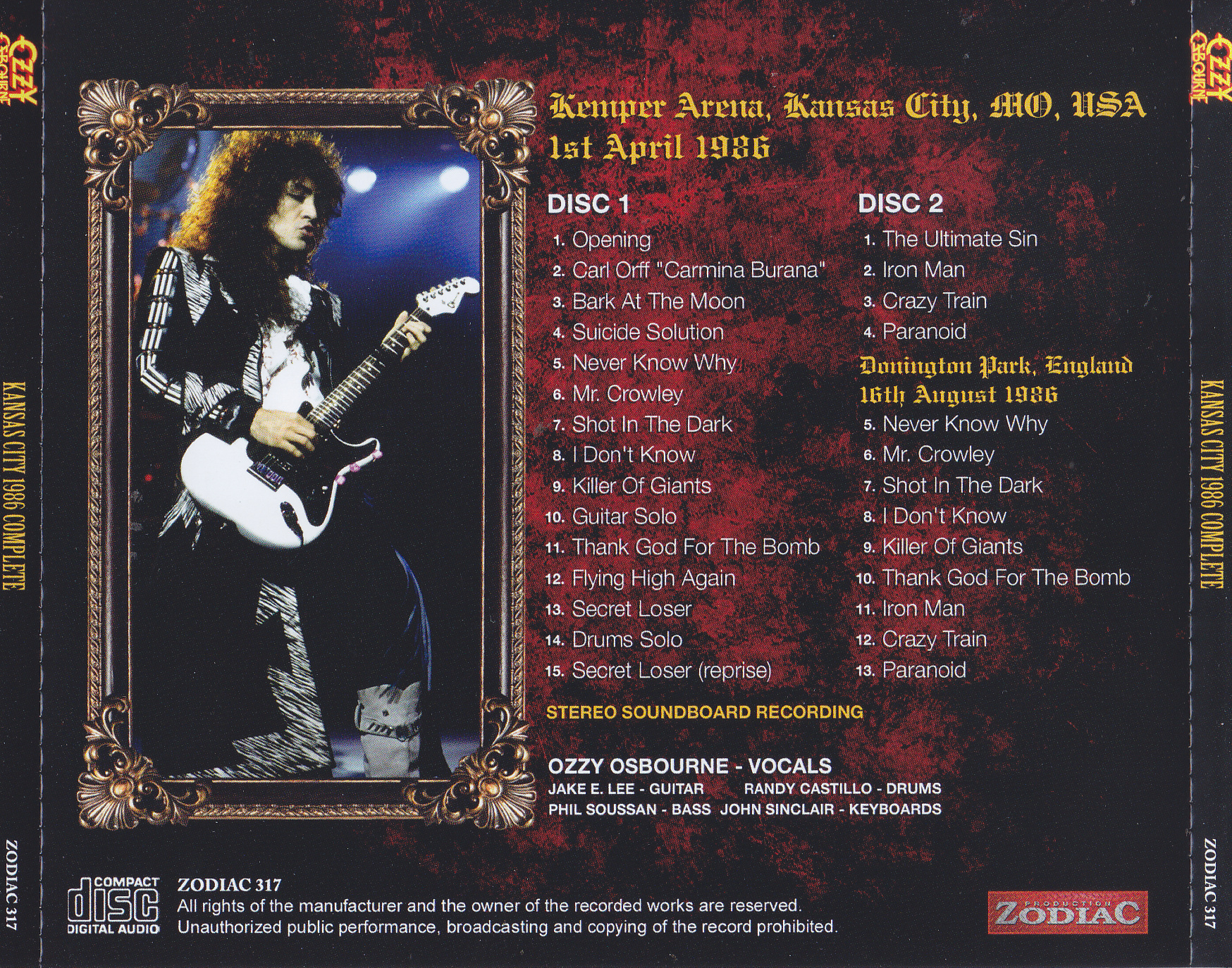 Ozzy Osbourne / Kansas City 1986 Complete / 2CD+1Bonus DVDR 