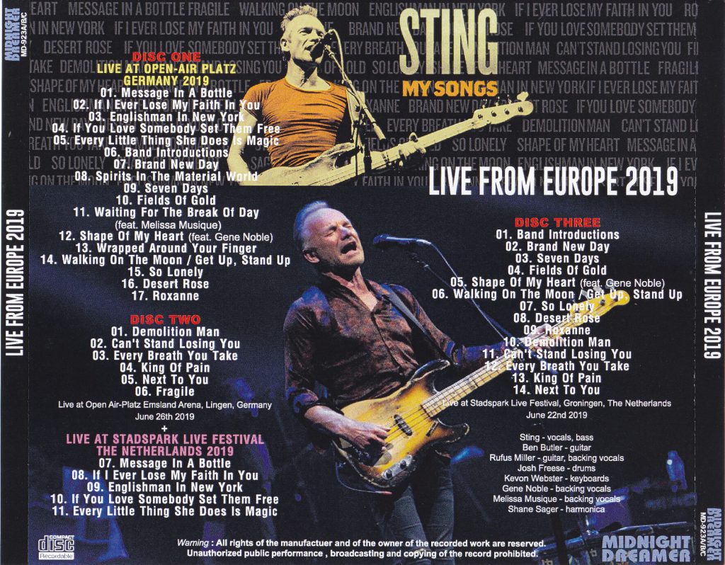 sting tour europe