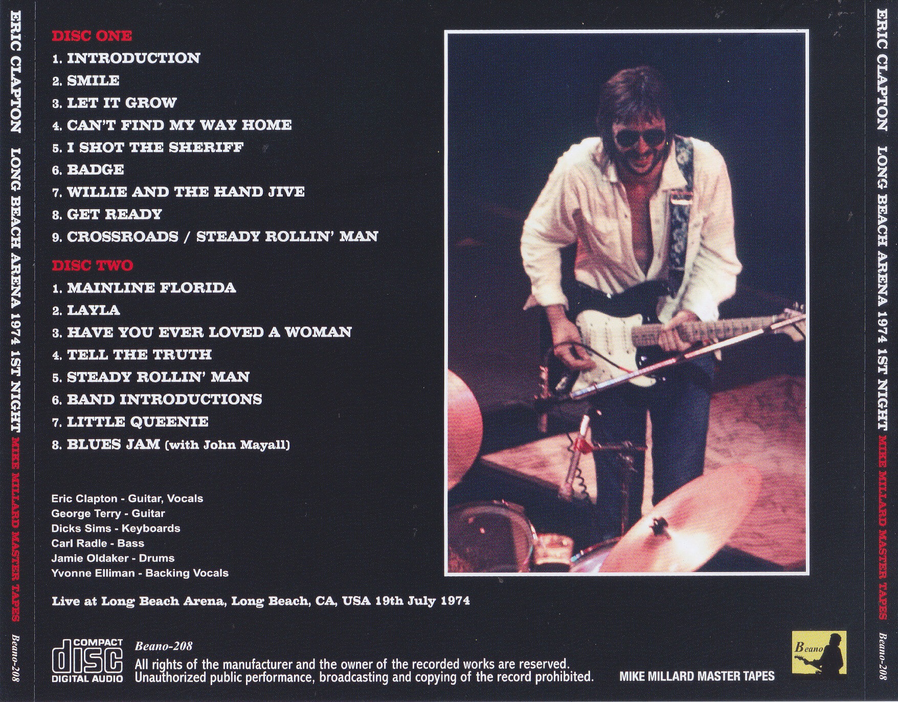 Eric Clapton / Long Beach Arena 1974 1st Night Mike Millard Master 